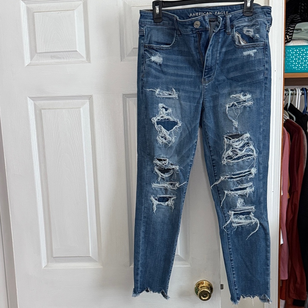 American Eagle Outfitters Ripped Ankle Jeans - Blue